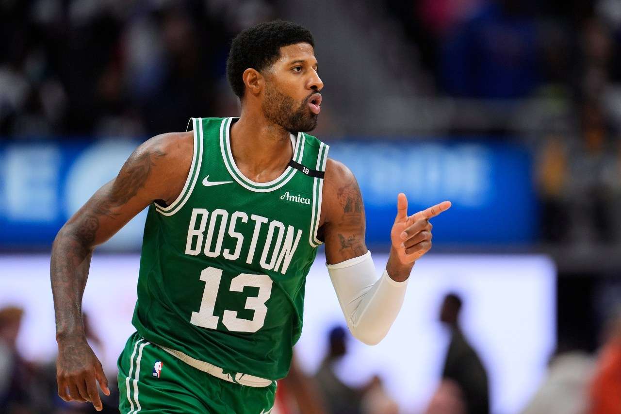 Paul George in the Celtics-Pistons game action photo from the season opener.
