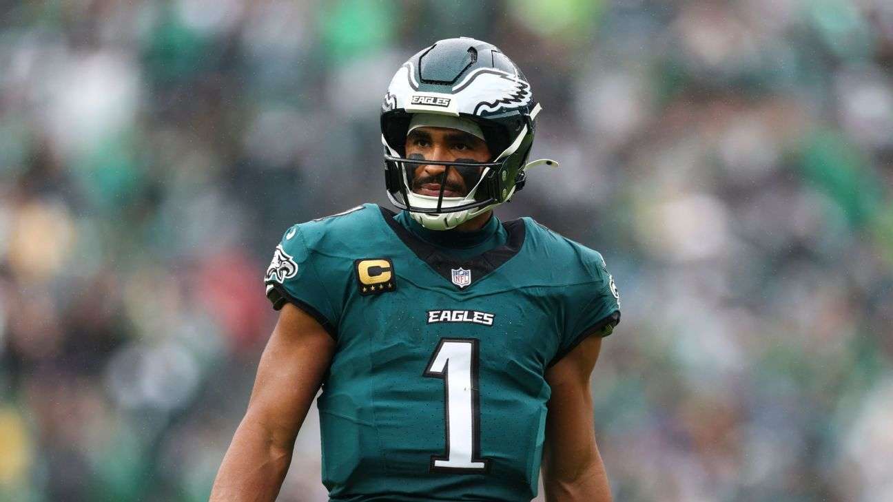 Philadelphia Eagles quarterback Jalen Hurts during the 2026 season amid reports he will miss the rest of the year because of blood clots in his lungs.