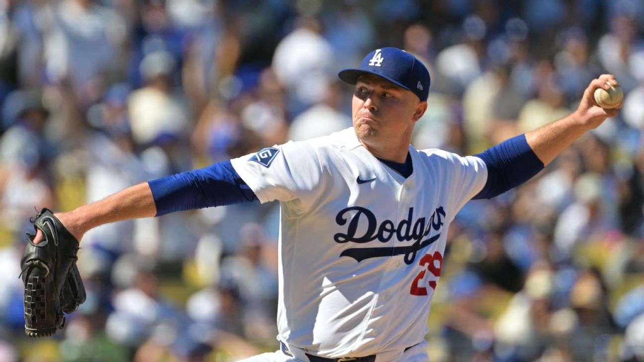 Tarik Skubal pitches for the Dodgers in Game 1 of the NLDS against the Braves.