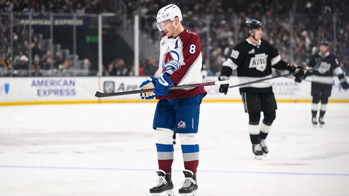 Colorado Avalanche defenseman Cale Makar skates during a game against the Dallas Stars.